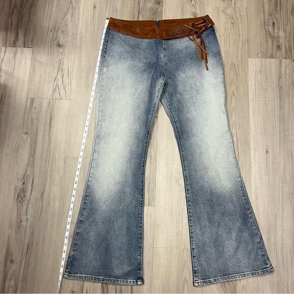 Generation Kiss x Dolls Kill stretchy flare jeans brown fringe Cowboy sz XL - Picture 8 of 13